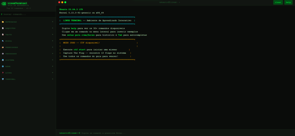 demonstrativo do Linux Terminal Educativo