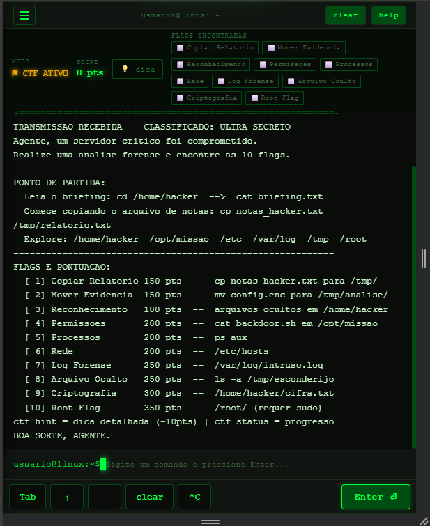 CTF demonstrando comandos Linux na prática