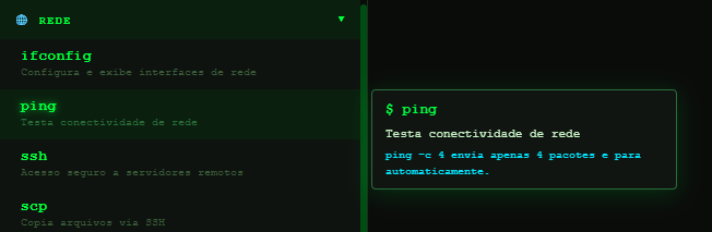 Linux Terminal Navegação assistida por categoria